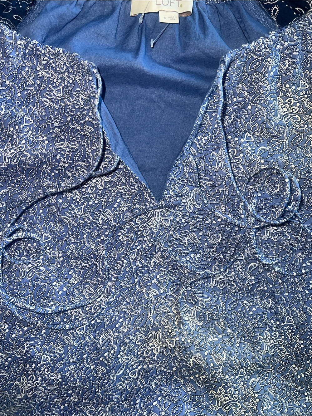 LOFT Lace Paisley Tie Mini Dress Boho Western Precious Sapphire SMALL pockets! - Picture 7 of 17